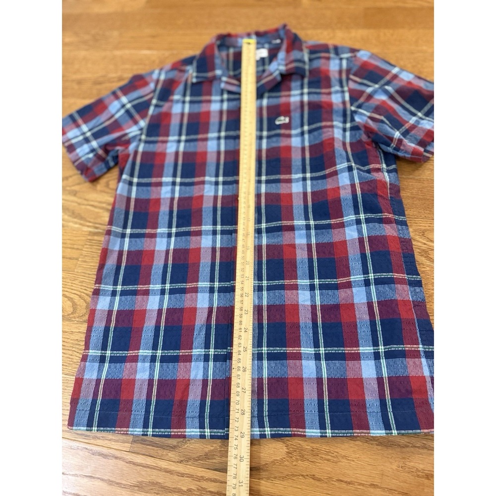 Lacoste Classic Fit Blue Red Plaid Short Sleeve Button Down Shirt Sz 40 Medium - Picture 5 of 6